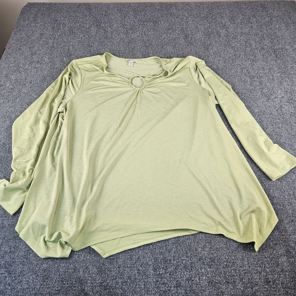 Cato‎ Womens 18/20W Green Long Sleeve O-Ring Keyhole Sharkbite Hem Tunic Top